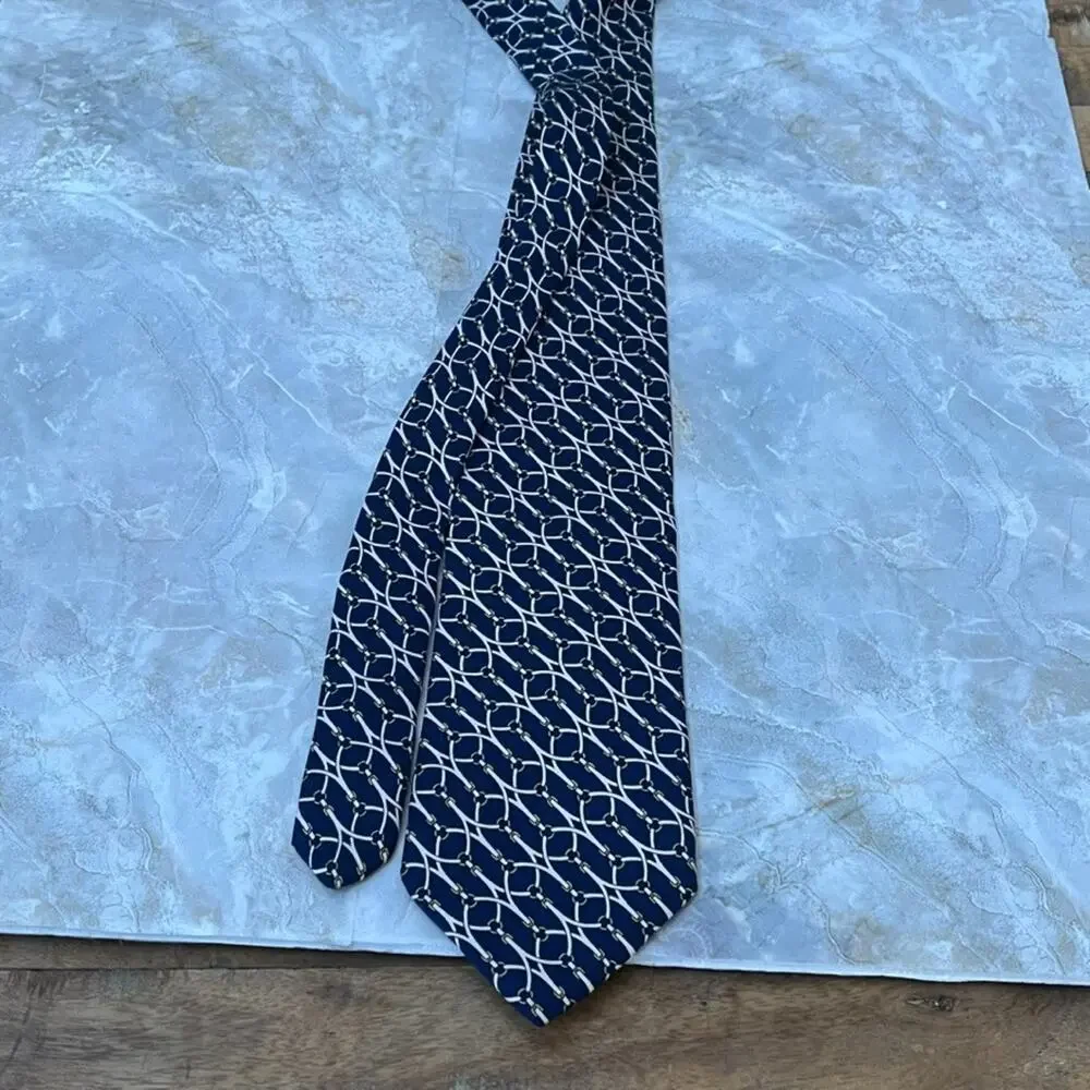 Brooks Brothers Makers Men's All Silk Tie Blue With White Belts Gold Buckles - Picture 2 of 10